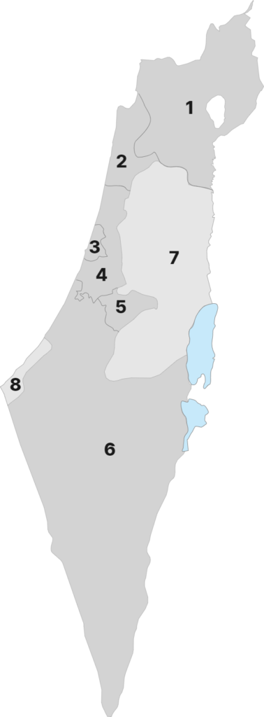 מפת ישראל עם חלוקה לאזורים